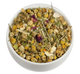 A bowl of Loose Leaf Lemon Drop Herbal Tea with dried chamomile, lemongrass, and other herbs from The Spice Hut.